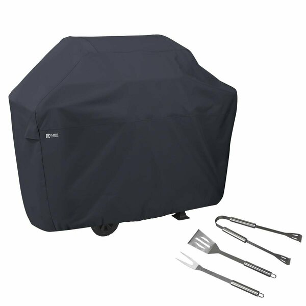 Classic Accessories BBQ Grill Cover with Tool Set - Grilling Spatula Tongs & Fork Black - Medium CL57611